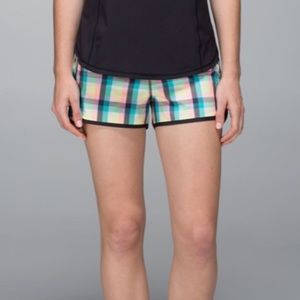 Lululemon Run Speed Short Wee Wheezy Check Bleached Coral Cadet Blue / Black
